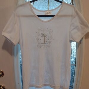 White Palm Tree Embellished T-Shirt